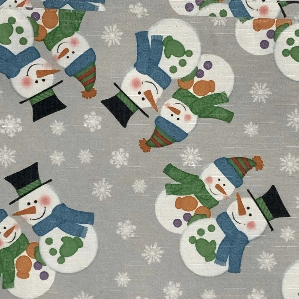 Winter Linen Print Fabric Placemats Snowman Reversible Grey Multi 12 X 18 in